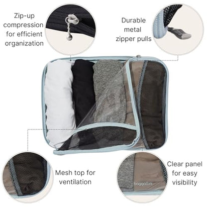 Baggallini Compression Cube 3-piece set - Lightweight Compression Packing Cubes for Travel - color: Pool