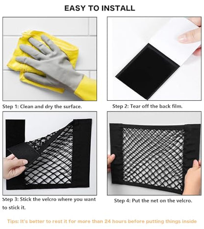 2pcs Cargo Net Car Storage Net - Stretchable Mesh Pocket Net Magic Tape Universal Mesh Car Accessories Interior Organizer (M) - size: M-15.7 x 9.8Inch(40 x25cm)