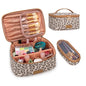 Montana West X Wrangler Travel Makeup Bag 2pcs Set Large Cosmetic Bag with Makeup Brush Holder Portable Make Up Organizer Cute Toiletry Bag with Divider and Handle for Women Leopard - color: Leopard-Khaki