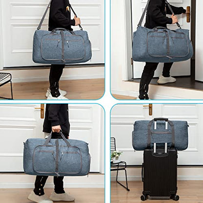 Vomgomfom 65L/85L/115L Foldable Travel Duffle Bag, Lightweight Checked Luggage with Shoe Compartment, Water-Resistant Weekender Overnight Bag for Men & Women - color: C Blue, size: 115L
