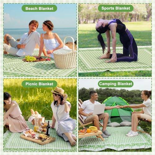 Qinyoung Bow Checkered Extra Large Picnic Blanket 79''x79'' Green Waterproof Foldable Blankets Sandproof Picnic Mat for Beach Spring Camping Grass Lawn Park Cute Couple Gifts Ideas Wedding Registry