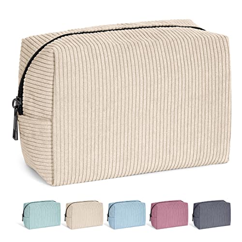 MAANGE Cosmetic Bags for Women Small Makeup Bag for Purse Corduroy Makeup Pouch Travel Makeup Bag with Metal Zipper Make Up Bag for Travelling - color: Beige-2