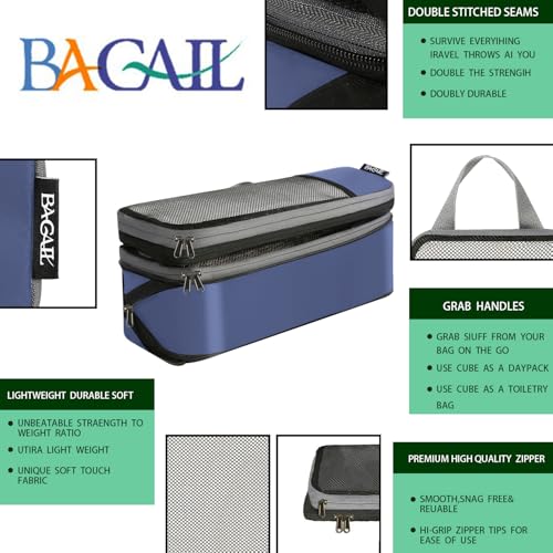 BAGAIL 4 Set/6 Set/8 Set Compression Packing Cubes Travel Accessories Expandable Packing Organizers (Half Mesh, 6-Navy) - color: 6-Navy, style: Half Mesh