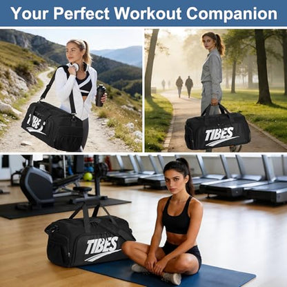 TIBES Mens Duffle Bag for Travel - Expandable 50L Weekender Bags with Toiletry Bag, Overnight Bag Travel Duffel Carry On Luggage with Removable Shoulder Strap, Durable & Water-Resistant - color: Black