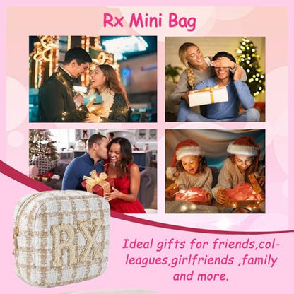 uekeboag Personalized Small Checkered Medicine Cosmetic Bag, Cute Plaid Pattern Chenille Letter Patch RX Drug Pouch with Zipper, Makeup Travel Gift Bag for Women and Girls (07Checkered) - color: 07Checkered