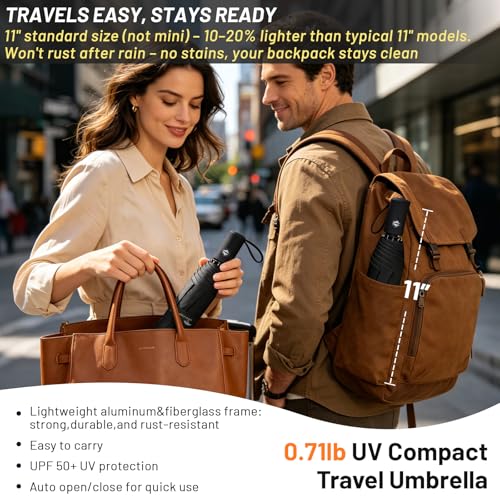 SY COMPACT Travel Umbrella - Windproof Automatic Compact Umbrella for Rain, Lightest 8-Rib, Small, Strong & Portable, Durable Grip, Fits Backpack & Car, Factory Direct (UV Available) - color: UPF-Iris