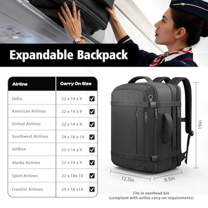 Ample Space Travel Backpack with LifetimeWarranty,Expandable Carry on Backpack with Cable Access Port,Fits 17.3"Laptop Notebook,Water Resistant Weekender Backpack Business Trips,Daily Travel,Black - color: Black, size: 17.3inch (19"x12.5"x8.5")