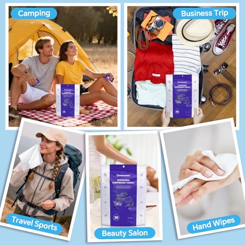 Cottonessence Premium Compressed Towels (100-Pack) - 10" x 12" Individually Wrapped Coin Tissues, Portable Towels for Travel, Hiking, Gym, Spa, Beauty Salon, Makeup, Baby Care, Outdoor Use - size: 100 Count (Pack of 1)