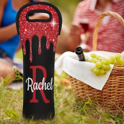 Customize Neoprene Wine Carrier Tote 1 Bottles Personalized Wine Sleeve Gift Bags Custom with Name Travel Wine Bottle Holder - color: Red, size: Small