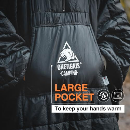ONETIGRIS Camping Blanket Poncho with with Recycled Synthetic Insulation,Wearable Hoodie Blanket | Ultralight Water-Resistant Warm Camping Blanket for Outdoor, Hiking, Stadium - color: 2pcs-black