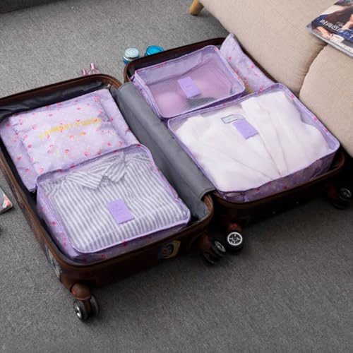 Travel Packing Cubes Lightweight, 6 Set Luggage Organizers for Suitcase, Travel Accessories Bags for Clothes Shoes Cosmetics Electronics Toiletries (Purple Cherry) - color: Purple Cherry