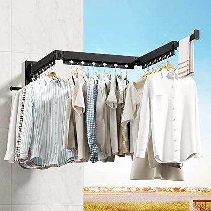 HEILAIYI Wall Mounted Clothes Hanger,Clothes Drying Rack,Laundry Drying Rack,Clothes Rack,Laundry Rack Wall Mount,Retractable Collapsible Drying Rack Clothing (Windproof Holes,with Clips),Black - size: Upgrade-Black / Holes with Clips