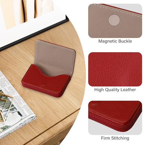 Business Credit Card Holders, Magnetic Sealing Anti Drop, PU Leather Debit Card Protector Organizer Case (Ruby Red) - color: Ruby Red
