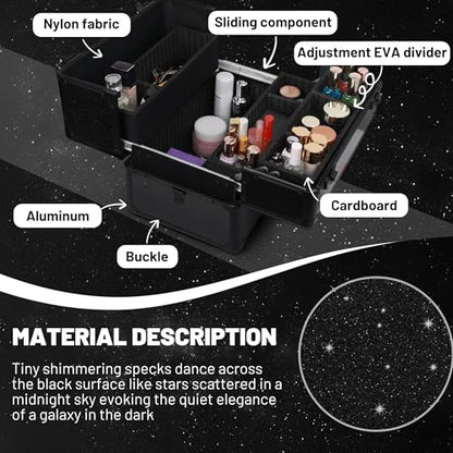 Large Makeup Train Case Cosmetic Organizer Case Makeup Box Portable Make Up Artist Travel Case with 4 Trays with Dividers Lockable Hard Train Case Nail Tech Supply Storage - Starry Black - color: Starry Black-M