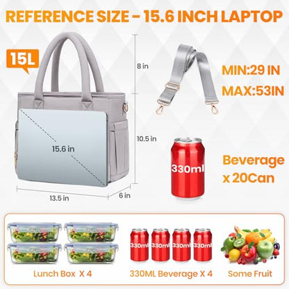 Artelaris Lunch Bag Women, Adult Insulated Lunch Box, Leakproof Lunch Cooler Bag, Reusable Large Lunch Cooler for Work, Picnic, Travel (Grey) - color: Gray