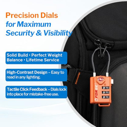 TSA Approved Cable Luggage Locks, Re-settable Combination with Alloy Body, Orange 2 Locks. - color: Orange 2 Pack