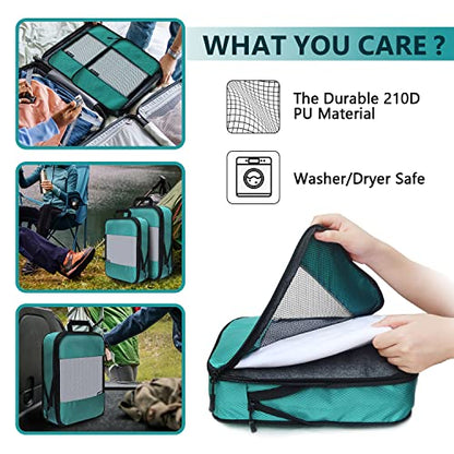 Compression Packing Cubes for Suitcases,5 Set Travel Essentials, Lightweight Luggage Organizer Bags, Travel Cubes for Carry on - color: Green