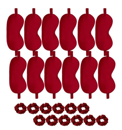 24Pcs Satin Eye Mask Silk Sleep Masks Silky Eyes Cover Blackout Blindfold Eyeshade Scrunchies Hair Ties Travel Wedding Gift - color: Dark Red