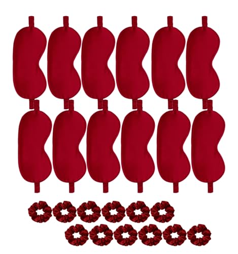 24Pcs Satin Eye Mask Silk Sleep Masks Silky Eyes Cover Blackout Blindfold Eyeshade Scrunchies Hair Ties Travel Wedding Gift - color: Dark Red