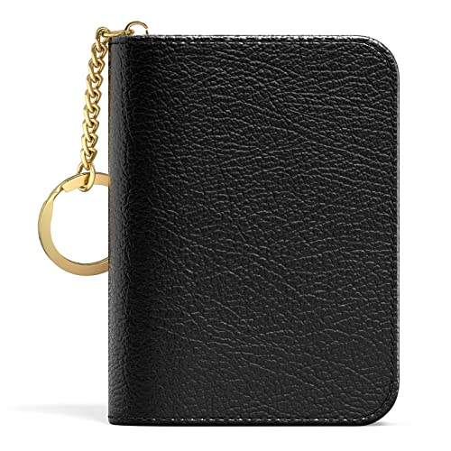 Aiawoxc Credit Card Holder for Women, Small RFID Wallet Slim Leather Business Card Organizer Case with Zipper and Keychain, Black - color: A-Black, size: Keychain