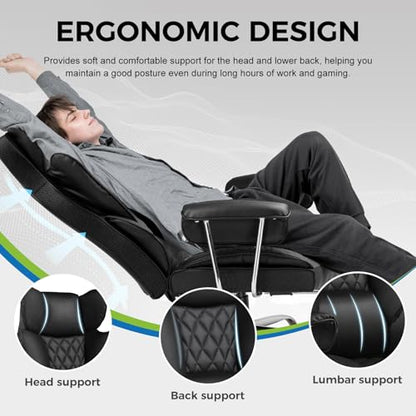 GTPLAYER Gaming Chair,Office Chair with Pocket Spring Lumbar Support, Ergonomic Comfortable Wide Office Desk Computer Chair with Outward Fixed Soft Armrests and Footrest (PU Leather, Black) - color: Deepblack