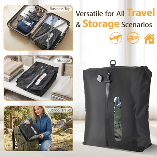 KXB Vacuum Seal Bags for Travel Luggage with Wireless Pump, 29L Compression Bags for Carry-On Suitcase & Travel Backpack, Reusable IP67 Waterproof Vacuum Storage Kit(2PC + PUMP)