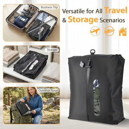 KXB Vacuum Seal Bags for Travel Luggage with Wireless Pump, 29L Compression Bags for Carry-On Suitcase & Travel Backpack, Reusable IP67 Waterproof Vacuum Storage Kit(2PC + PUMP)