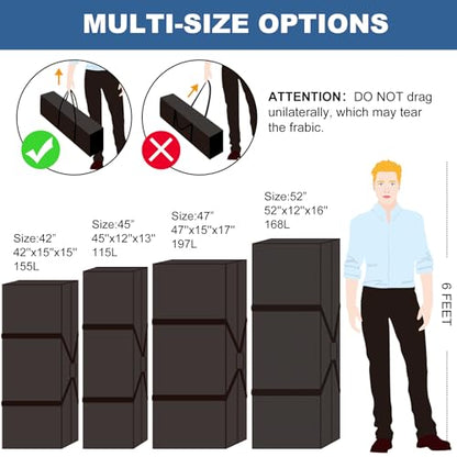 COOLBEBE 52" Sports Duffle Bag - 160L Extra Large Travel Duffel Luggage Bag with Upgrade 2-way Lockable Zippers, Sturdy & Water Resistant Long Duffle Bag for Camping Moving (Black 52inch) - size: 52" x 12" x 16"