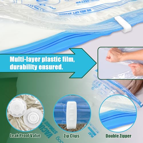 HIBAG Vacuum Storage Bags, 10 Space Saver Bags, Polyethylene (PE), Jumbo & Large Sizes, Zipper Closure, Vacuum Sealed, Ideal for Clothing & Bedding - size: 5 Jumbo 5 Large