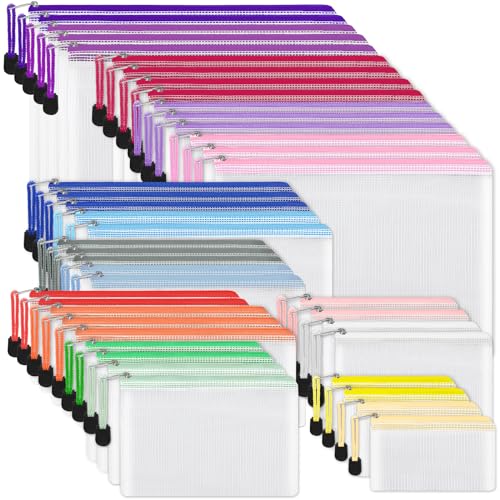 EOOUT 42pcs Mesh Zipper Pouch, 8 Sizes Waterproof Zipper Bags, 17 Colors, Multipurpose for Board Games Travel Storage, School Supplies, and Home Organization - style: Multicolor-42pcs