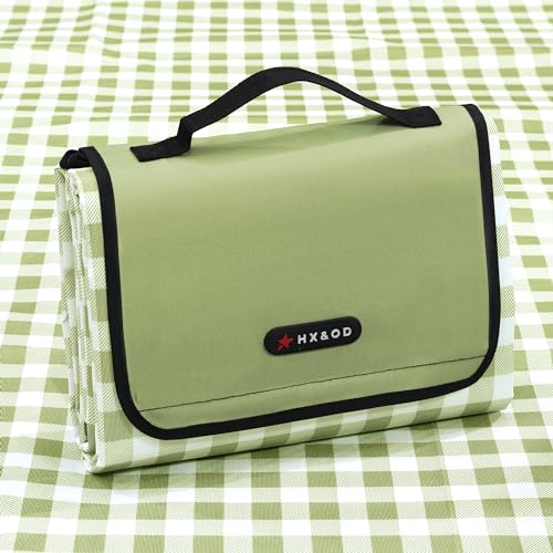HX&OD Outdoor Picnic Blanket 80"X80" Picnic Mat Extra Large Camping Blanket Beach Blanket Foldable Waterproof Sand Mat Hiking Travel Family Concerts(Green) - color: Green, size: 80”x 80”