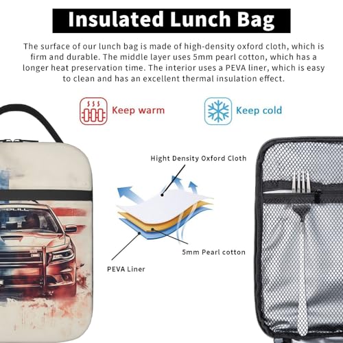 Insulated Lunch Box for Kids Boys Girls, Reusable Lunch Bag for School, Office, Work, Picnic, Travel, American Flag and Police Car Lunch Box - color: lunch box 91
