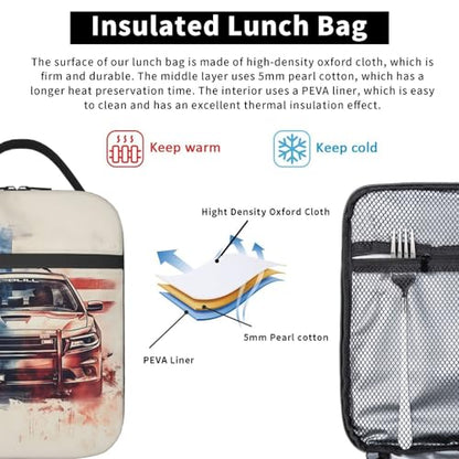 Insulated Lunch Box for Kids Boys Girls, Reusable Lunch Bag for School, Office, Work, Picnic, Travel, American Flag and Police Car Lunch Box - color: lunch box 91