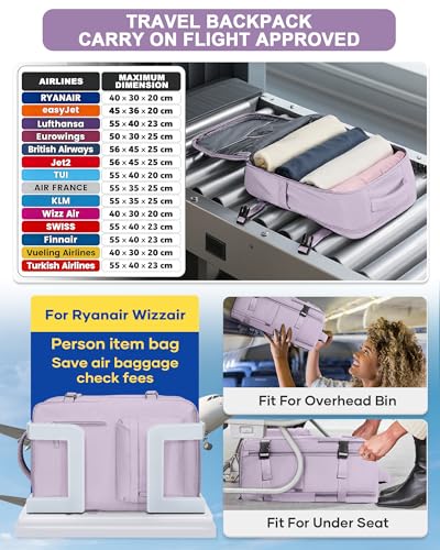 VGCUB Carry on Travel Backpack for Women Men Large Laptop Gym Work Frontier Airlines Personal Item Bag Business Airport Lightweight Backpack Flight Approved Mochilas de Viaje, Purple - color: Purple, style: Large
