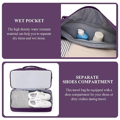 Weekender Bags for Women,Personal Item Travel Bag with Shoes Compartment,Overnight Travel Duffel Bag with Toiletry Bag - color: Dark Purple, size: Large
