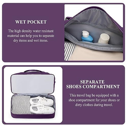 Weekender Bags for Women,Personal Item Travel Bag with Shoes Compartment,Overnight Travel Duffel Bag with Toiletry Bag - color: Dark Purple, size: Large