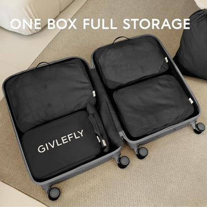 GIVLEFLY Compression Packing Cubes for Travel, 6-Piece Lightweight Luggage Organizer Bags, Space Saving Suitcase Packing Set for Women - color: Black