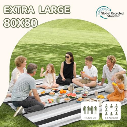 Genovega Waterproof Beach Blanket Picnic Outdoor Mat Rug Parents Papa Stepdad Pappy Poppy Pawpaw Grandpa Who Want Nothing Everything Bride in Law Daughter Son Father Happy Birthday Ideal - color: Gery Black Stripe