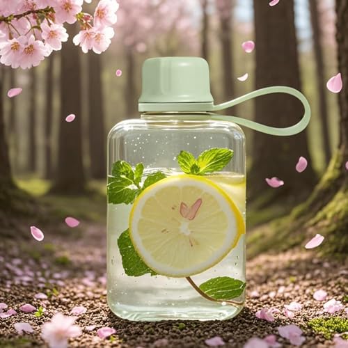 8.2 oz/240 ml Flat Travel Water Bottle, BPA Free Tritan Reusable Plastic Water Bottles Square Plastic Flask Pocket for Camping, Fitness, Outdoor Sports, Fits Purse and Pocket（green） - color: Green