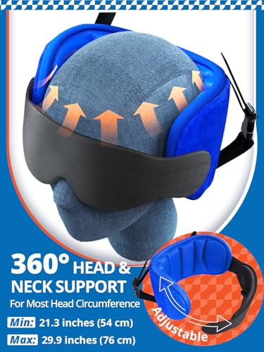 SARISUN Airplane Pillow Combo with Chin Strap, Travel Pillows for Airplanes with Sleep Eye Mask, Plane Pillow for Long Flights, Car Road Trip, 360° Headrest, Stop Bobblehead, Black - color: Black