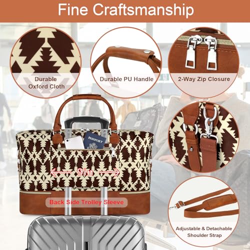 ITIEZY Weekender Overnight Bag for Women - Large Travel Duffel Bag with Shoe Compartment, Gym Duffel Bag Hospital Bag Carry On Tote Bags for Airplanes with Crossbody Bag Toiletry Bag 3Pcs Set - color: 8b-Brown