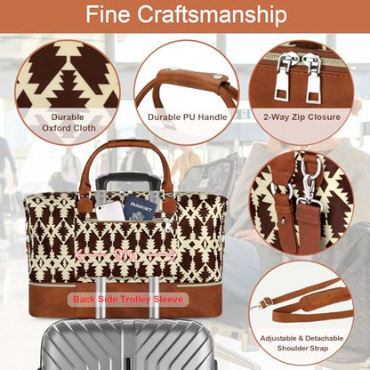 ITIEZY Weekender Overnight Bag for Women - Large Travel Duffel Bag with Shoe Compartment, Gym Duffel Bag Hospital Bag Carry On Tote Bags for Airplanes with Crossbody Bag Toiletry Bag 3Pcs Set - color: 8b-Brown
