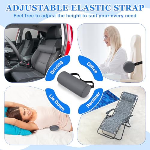 Wenqik 2 Pcs Lumbar Roll Support Pillow Low Back Lumbar Support Office Seat Cushion with Adjustable Strap and Washable Cover for Travel Gaming Chair Car Seat Pain Relief(Grey) - color: Grey
