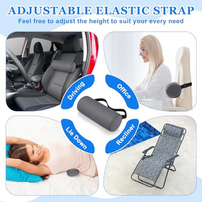 Wenqik 2 Pcs Lumbar Roll Support Pillow Low Back Lumbar Support Office Seat Cushion with Adjustable Strap and Washable Cover for Travel Gaming Chair Car Seat Pain Relief(Grey) - color: Grey