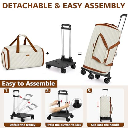 Rolling Garment Bags for Travel - Carry on Convertible Garment Duffle Bags with Wheels for Men Women, 4 in 1 Large Travel Duffel Bags with Shoes Compartment Hanging Suit Dress Weekender Bag 4pcs Set - color: Beige
