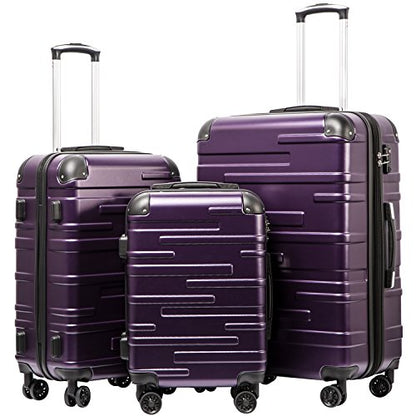 Coolife Hardside Luggage 3 Piece Set with TSA Lock, Spinner Wheels, Telescopic Handle, Lightweight Travel Suitcases (Purple, 3 piece set) - color: purple, size: 3 Piece Set