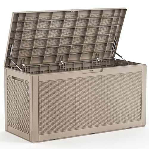 120 Gallon Waterproof Outdoor Storage Box,Resin Deck Box,Lockable Outside Storage Box Container for Patio Furniure,Garden,Pool Tools (120 Gallon,Grey) - color: Grey, size: 120 Gallon