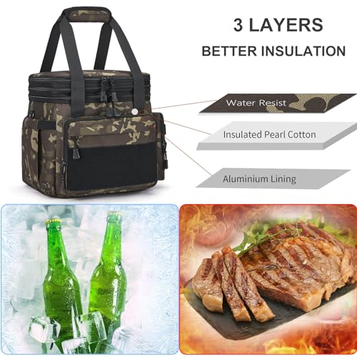Gafetrey Tactical Lunch Box for Men, Insulated Bag Adult, Thermal Lunchbox Leakproof Waterproof Cooler Bag, Dual Compartment tote, Large Pail Work Office Camping Travel(Black Camo) - color: B-Black-Camo, size: 15L