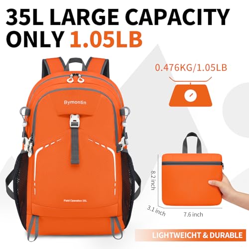 35L Lightweight Packable Backpack – Durable Foldable Daypack for Travel, Hiking, and Gym (Orange) - color: 35l-orange