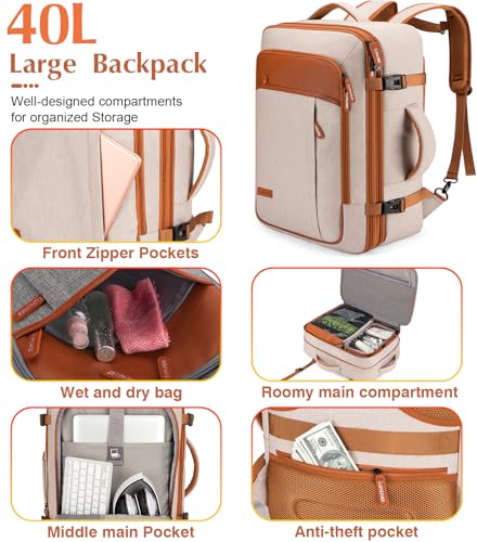Lumesner 5 Piece Luggage Sets with Travel Backpack, 20" Carry On Hardside Spinner Suitcases, TSA Lock, Durable PC (Beige, 5 piece set (20inch)) - color: Beige(20inch-5piece Set)
